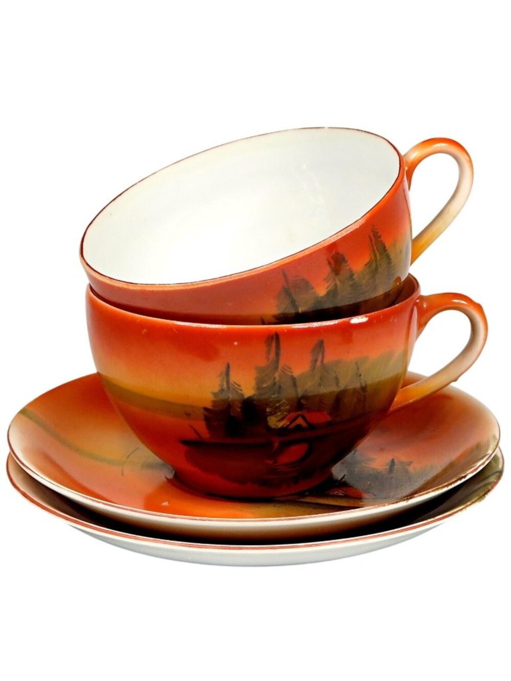 Scenic Luster Teacup & Saucer Pair 1920s-1940s Made in Japan Hand-Painted